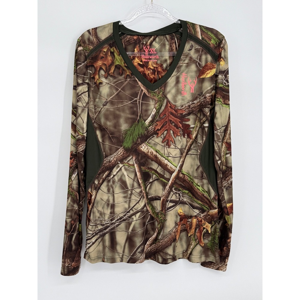 Huntworth Womens Sz XL Camo Long Sleeve V-Neck Performance Hunting Shirt